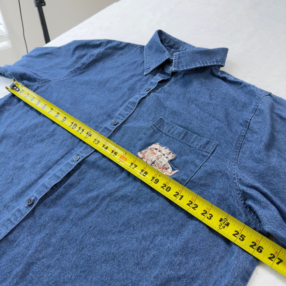 The Bradford Exchange Denim Shirt Womens 2X Blue Good Embroidered Cat Kitten - Picture 6 of 12